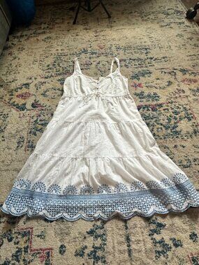 Seraphine White 100% Cotton Embroidered Crochet Maternity Sundress - Size 4